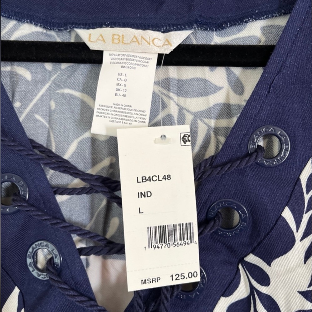 La Blanca Swim Coverup NEW (blue/white) Navy and White Floral - Picture 7 of 12